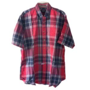 Men's Shirt size Large Casual Checkered Plaid Short Sleeve Button Up Workwear